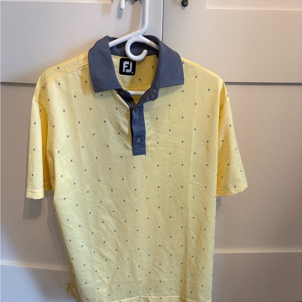 Men's Footjoy Yellow Polo Shirt with Gray Collar